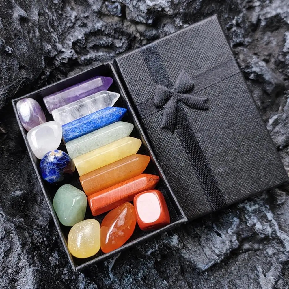Assortment of stones and minerals of various colors in packaging