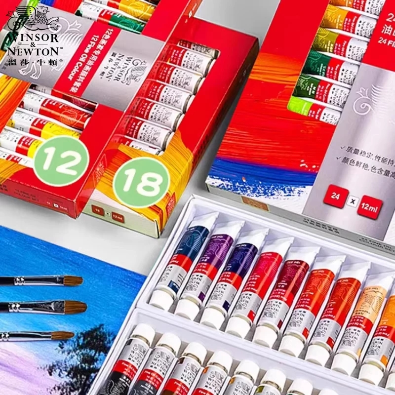 Tubes of WINSOR&NEWTON oil paints of various colors