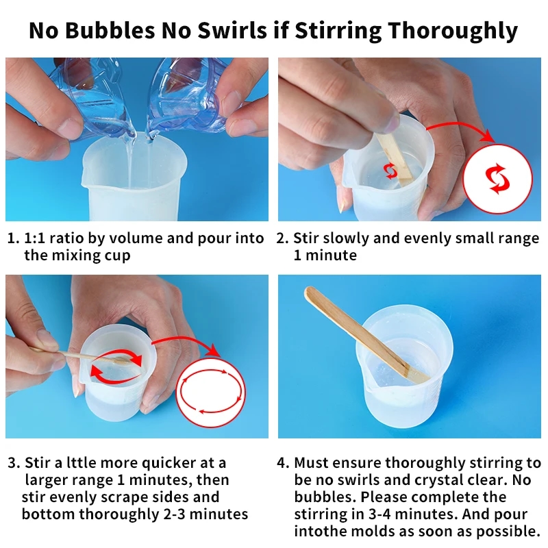 Process of carefully mixing the two components of epoxy resin before use