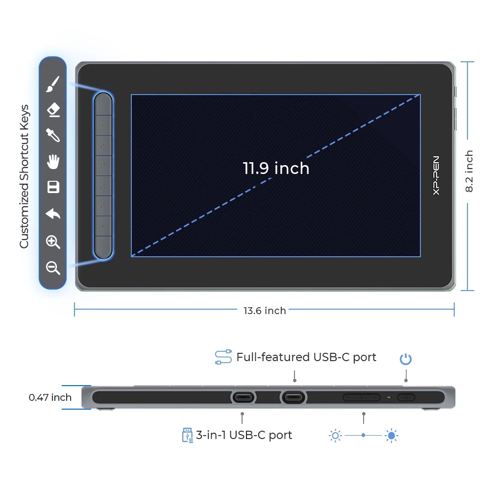 Gros plan de l'écran de la tablette graphique à écran XPen Artist 12 de 2ème génération