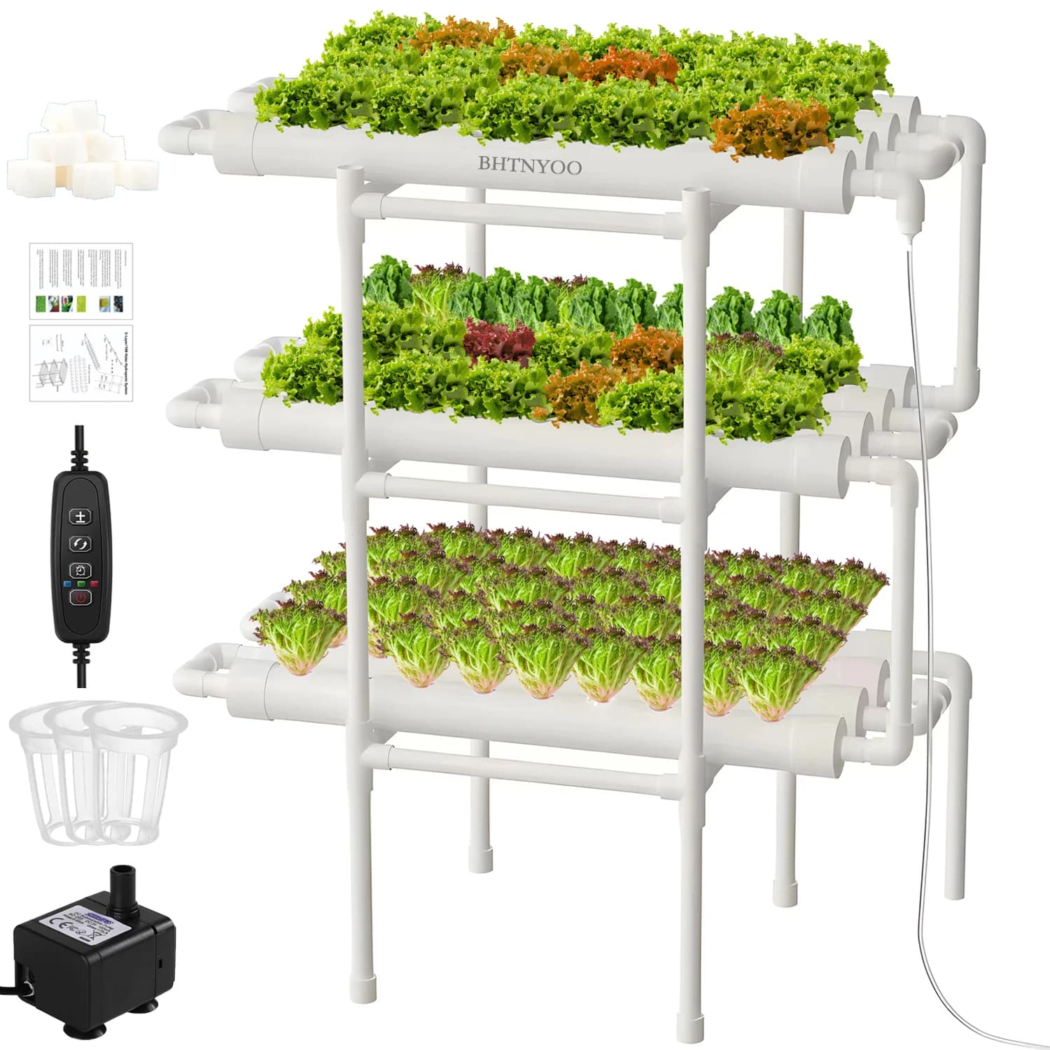 Multi-tier hydroponic system with 108 planting sites