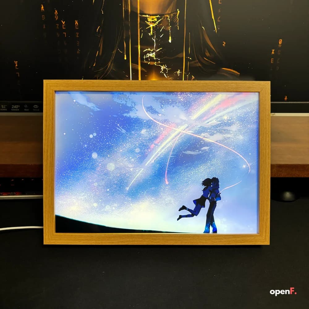 Glowing night light with an image of the main characters from the movie "Your Name"