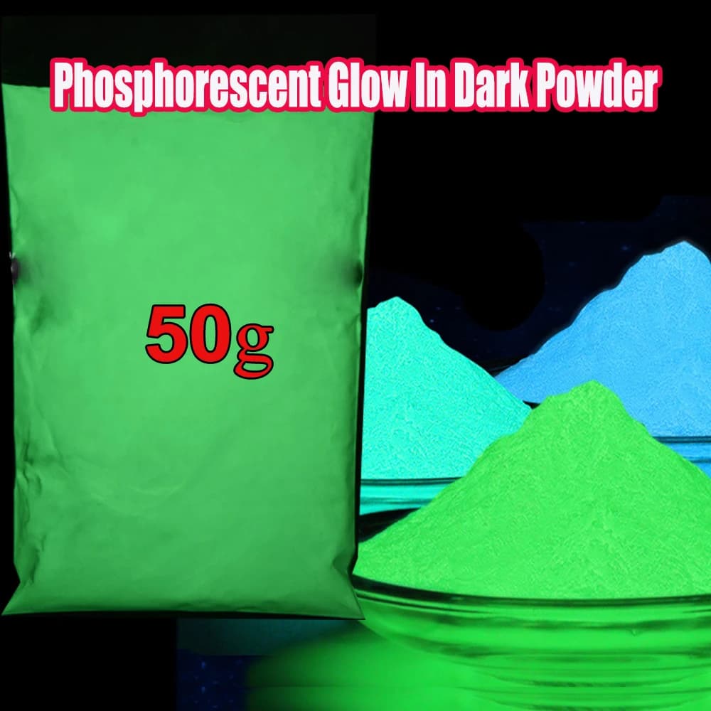 Shimmering green luminescent powder glowing in the dark