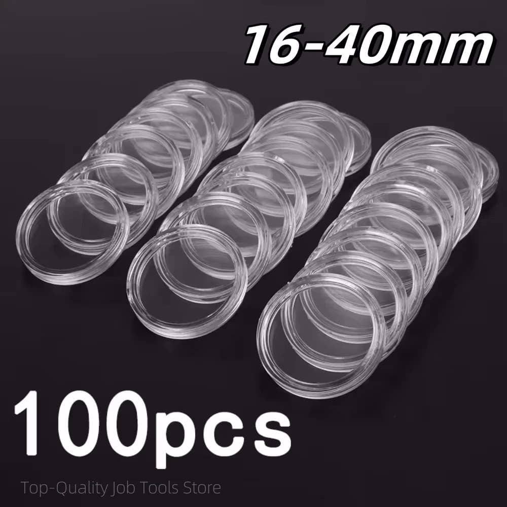 16 mm coin container with transparent walls for visual inspection of the contents