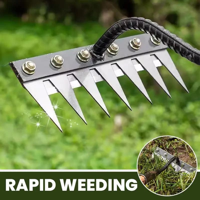 Garden hoe with several rows of teeth for soil loosening and weeding