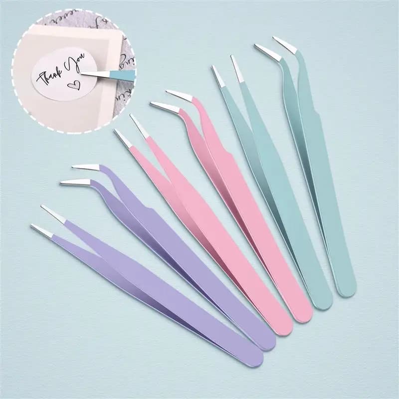 Close-up of blue stainless steel tweezers