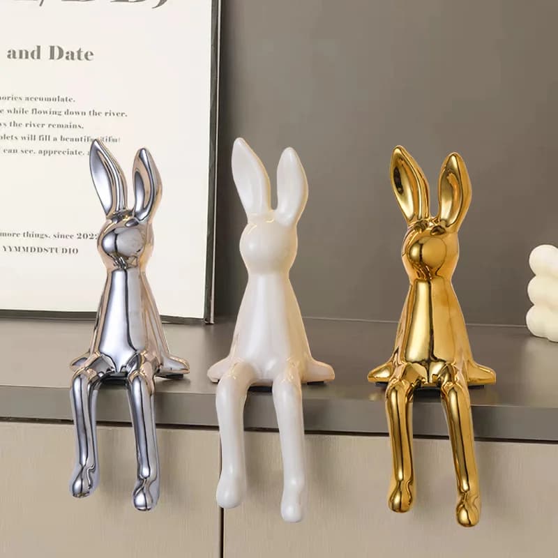 Decorative ceramic rabbit figurine with long ears for interior