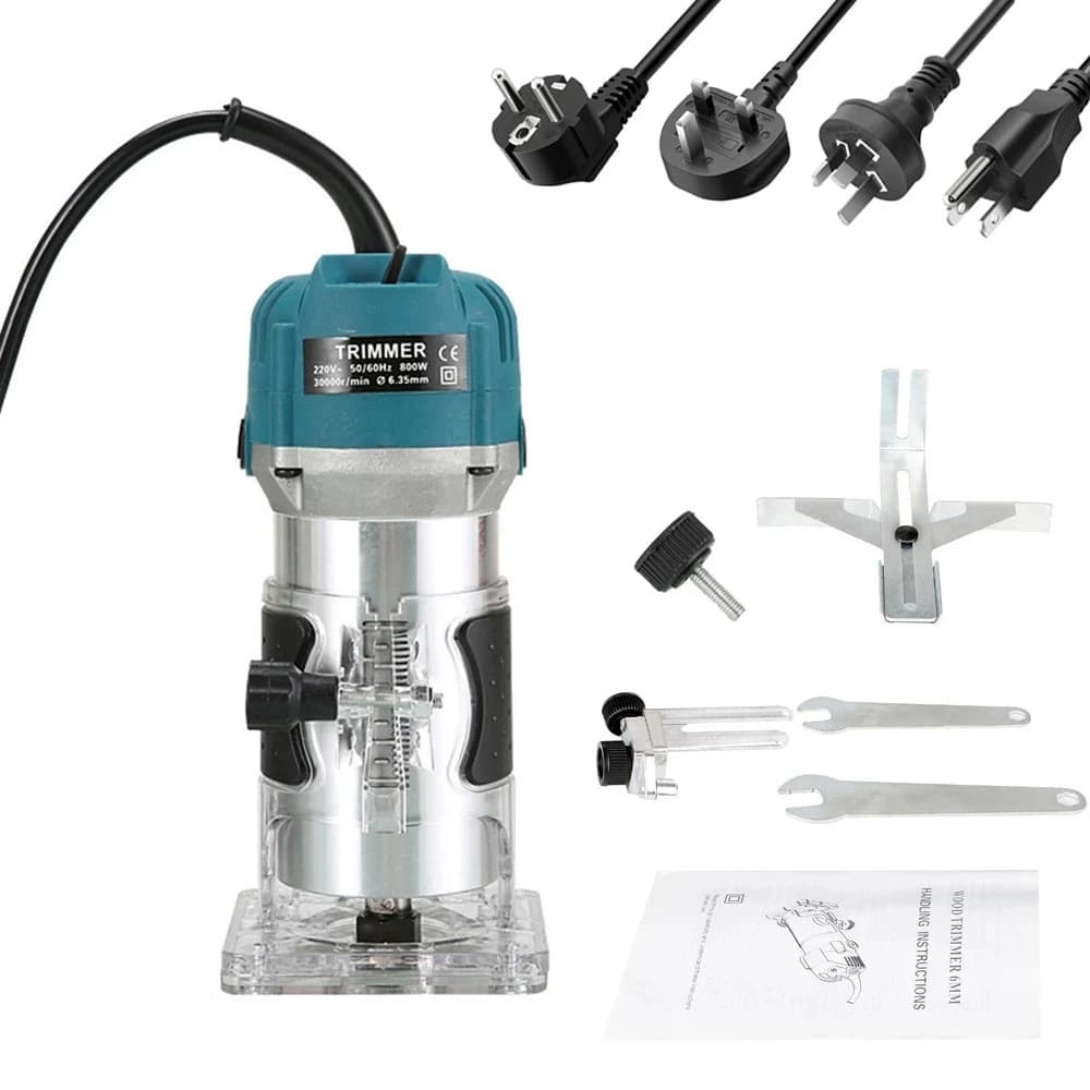 Close-up of an electric router with attachments