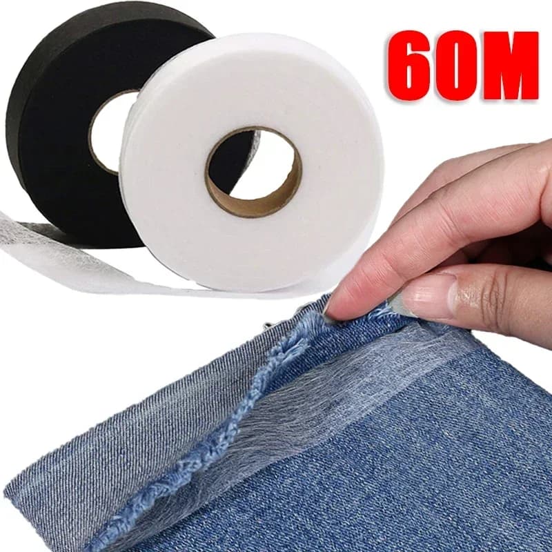 Close-up of adhesive tape for shortening pants, skirts and other fabric products