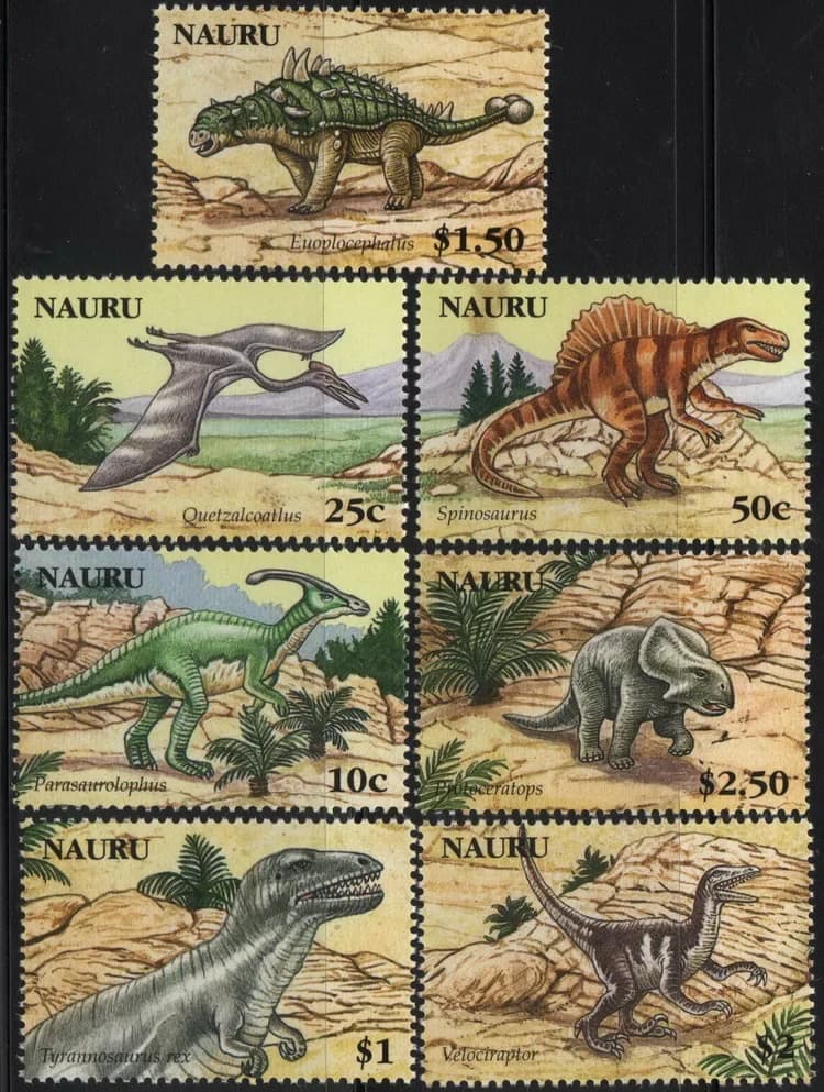 The stamp depicts a triceratops - one of the most famous herbivorous dinosaurs