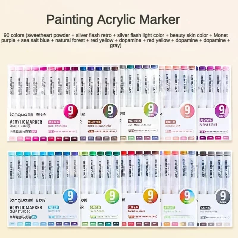 Foto des Satzes aus 9 leuchtenden Acrylmalern für die Kreativität