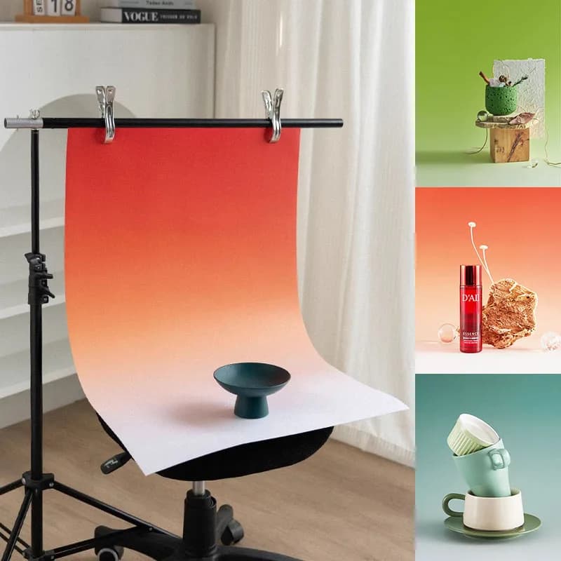 Double-sided photo backdrop with a smooth transition from blue to green