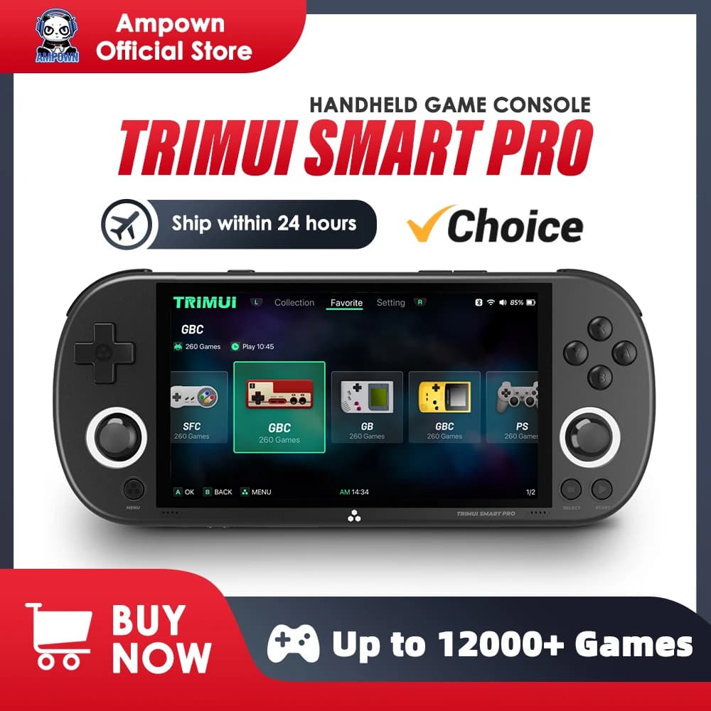 Portable gaming console Trimui Smart Pro with large IPS screen and backlit buttons