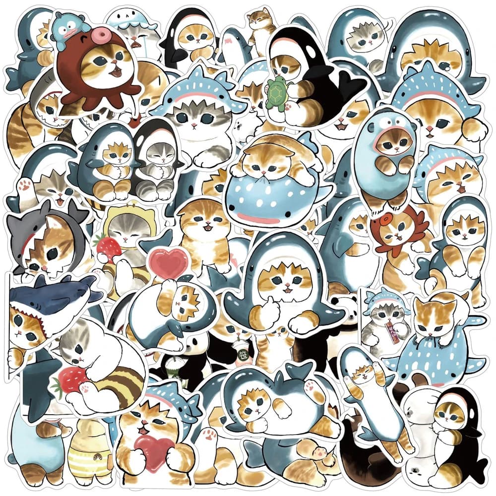 shark hooded cat sticker set
