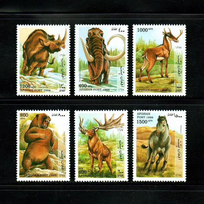 Stamps depicting a prehistoric mammoth animal