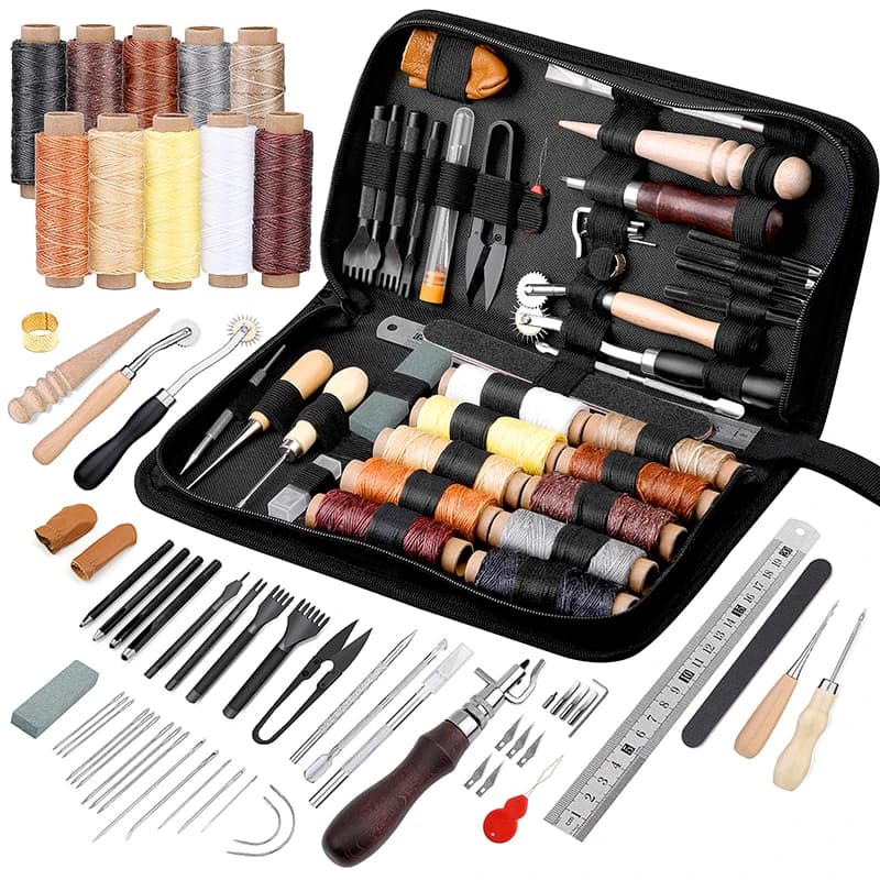 Complete leatherworking set including stitches and punches, perfect for hobbies
