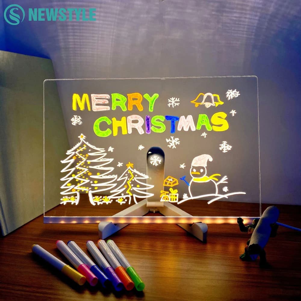 Bright LED drawing board with a set of colored pens