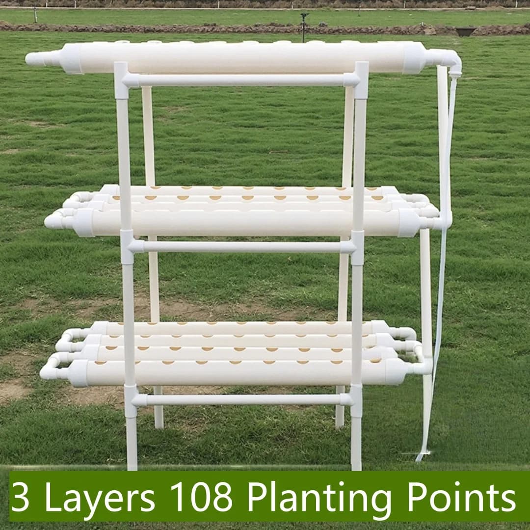 Hydroponic system with 108 planting spots for growing vegetables and herbs