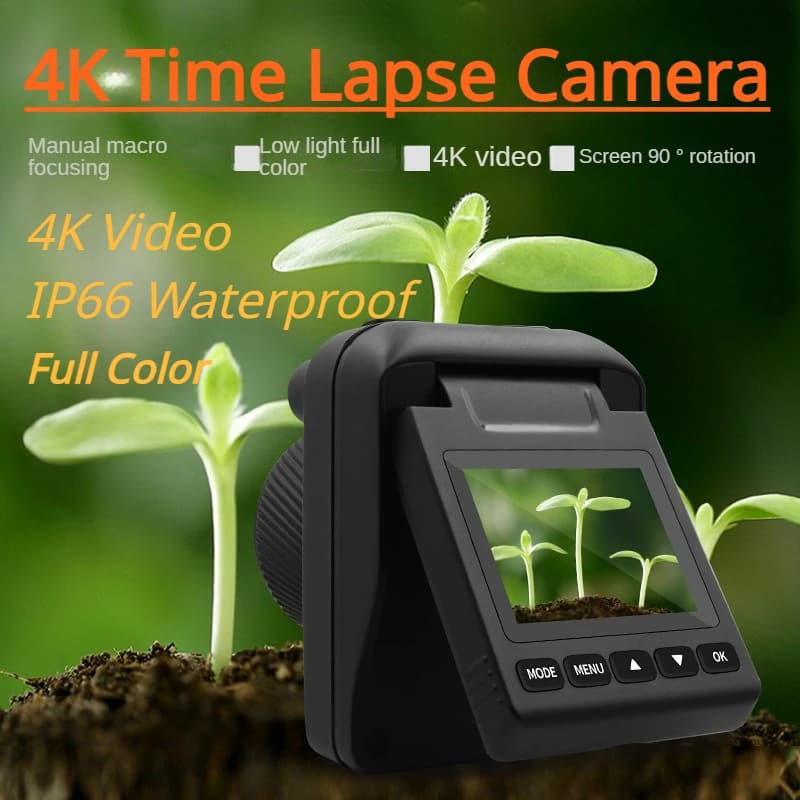 Front view of the camera with a metal and plastic housing