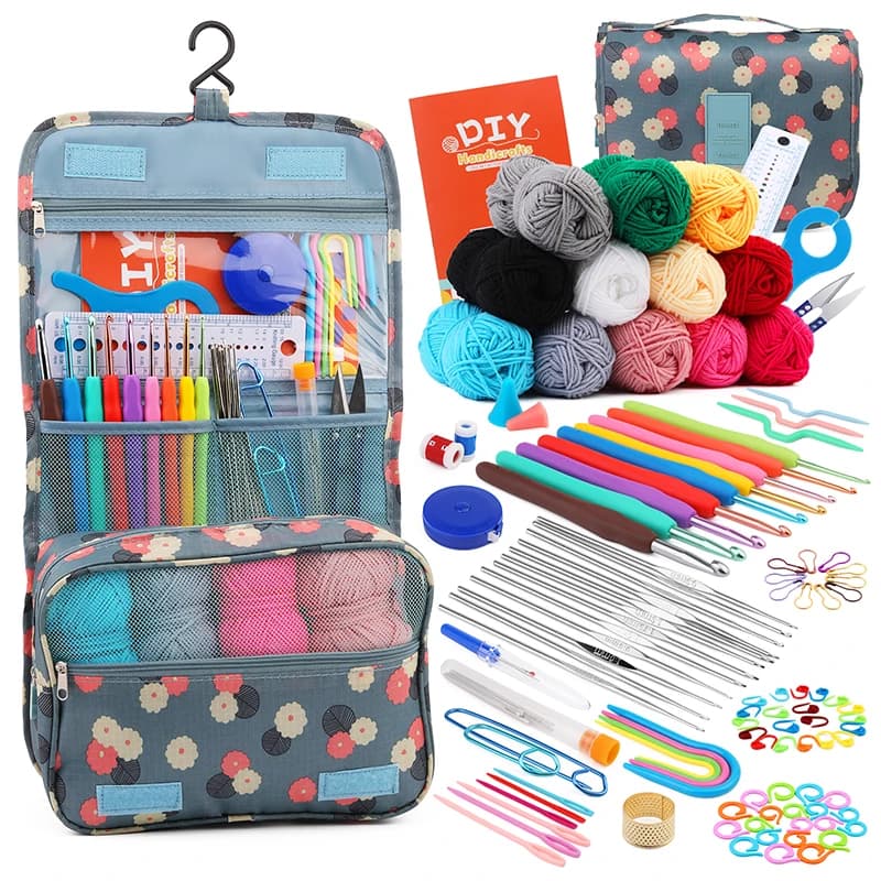 Variety of tools included in the crochet hook set