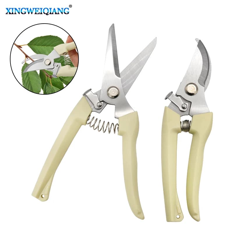 XINGWEIQIANG shears cutting flowers against the background of a garden