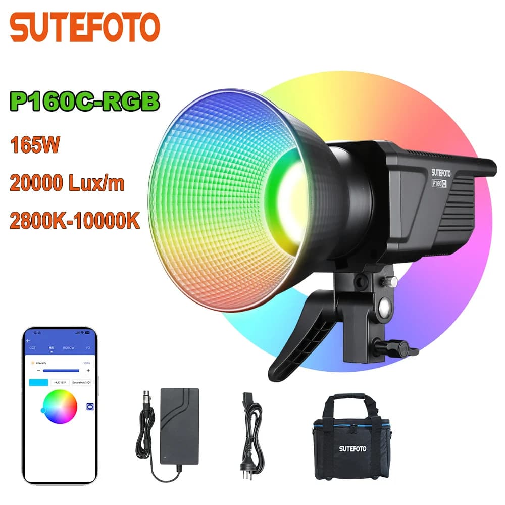 Detailed view of the housing and control elements of the Sutefoto P160 RGB video light